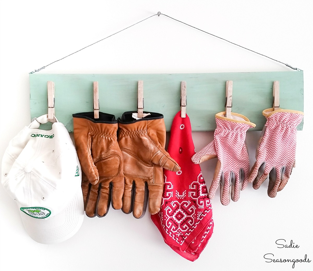 DIY Clipboard for gardening gloves to hang in the garage