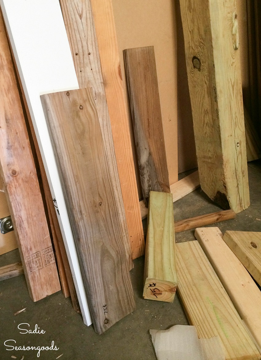 Salvaged wood at Habitat ReStore for upcycling projects
