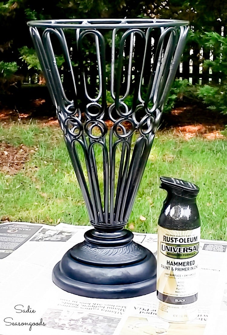 Spray painting a garden urn to look like wrought iron