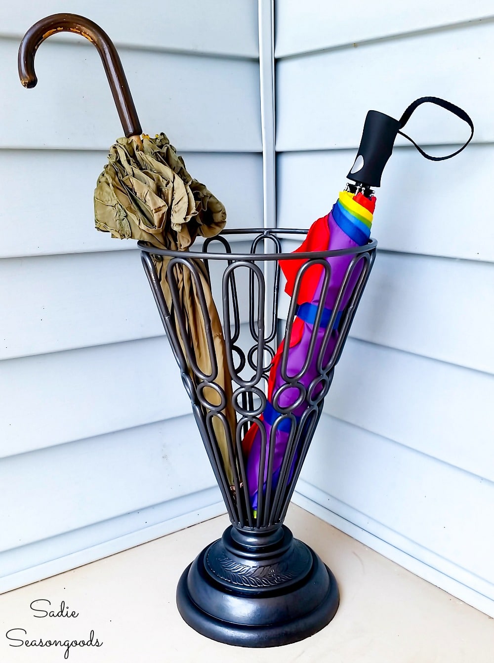 Upcycling an outdoor urn as faux wrought iron