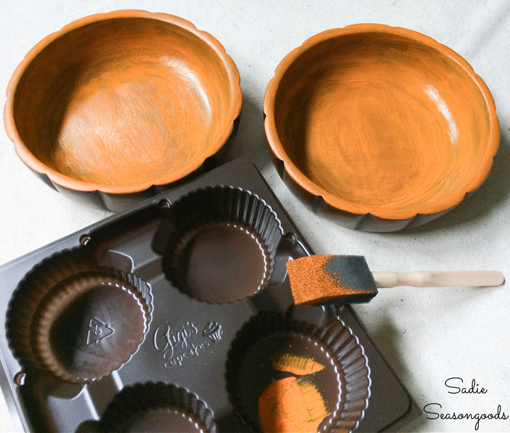 painting the bowls to be wooden pumpkin decor