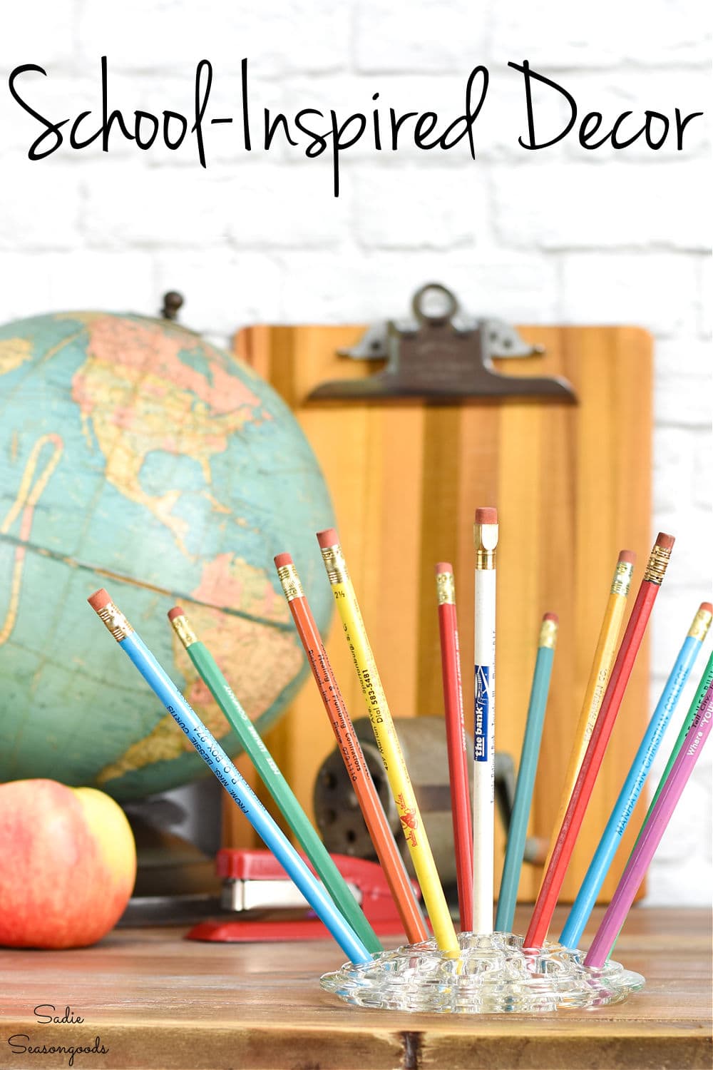 schoolhouse decor with vintage school supplies