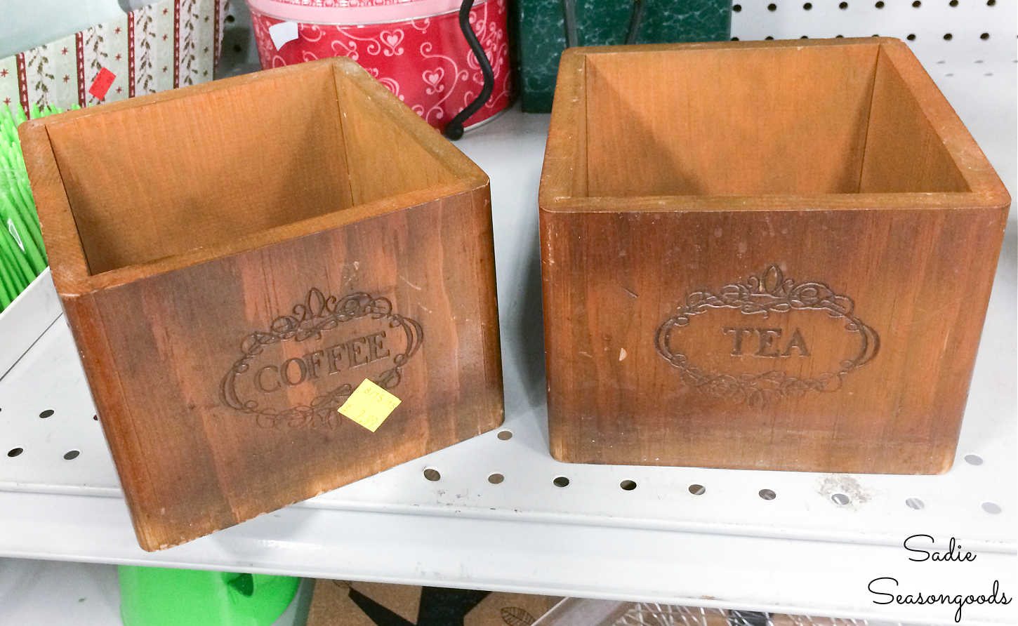 wooden tea and coffee canisters