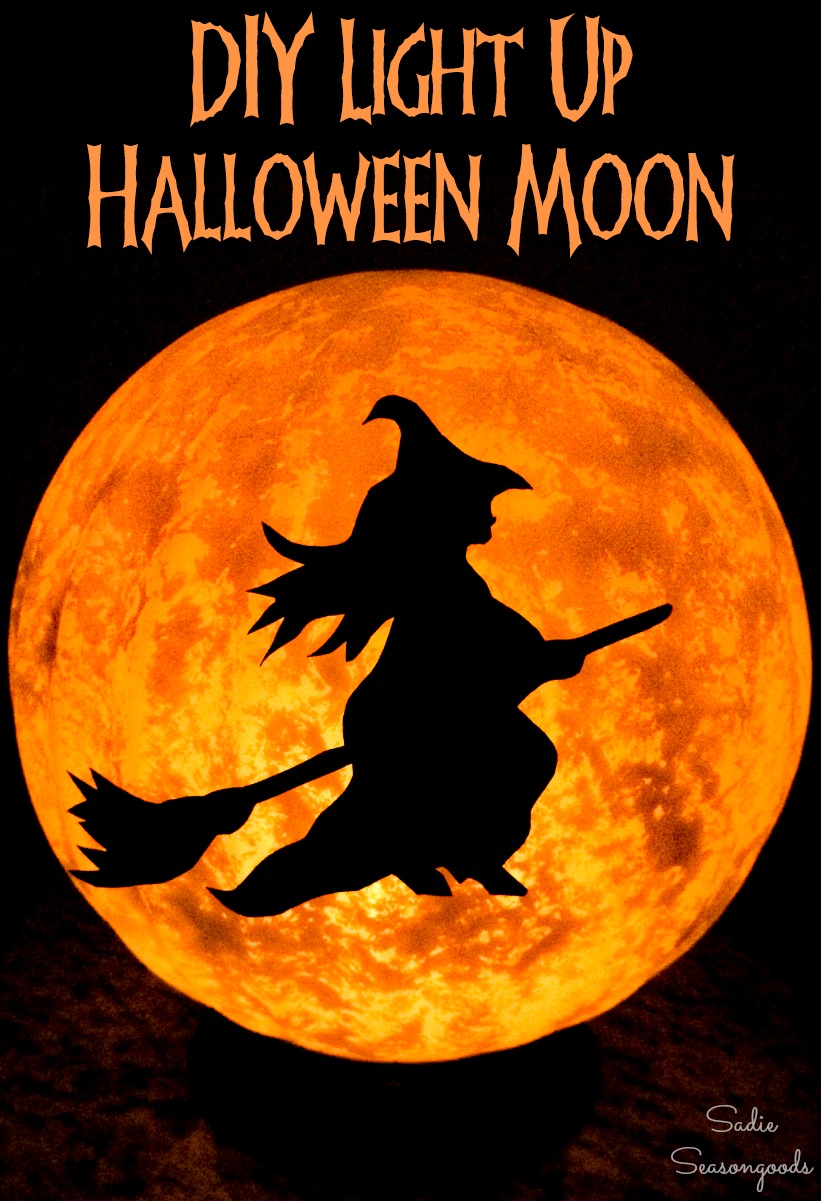 Wall Clock Halloween Pumpkin Pendulum Witch On Blue Moon 