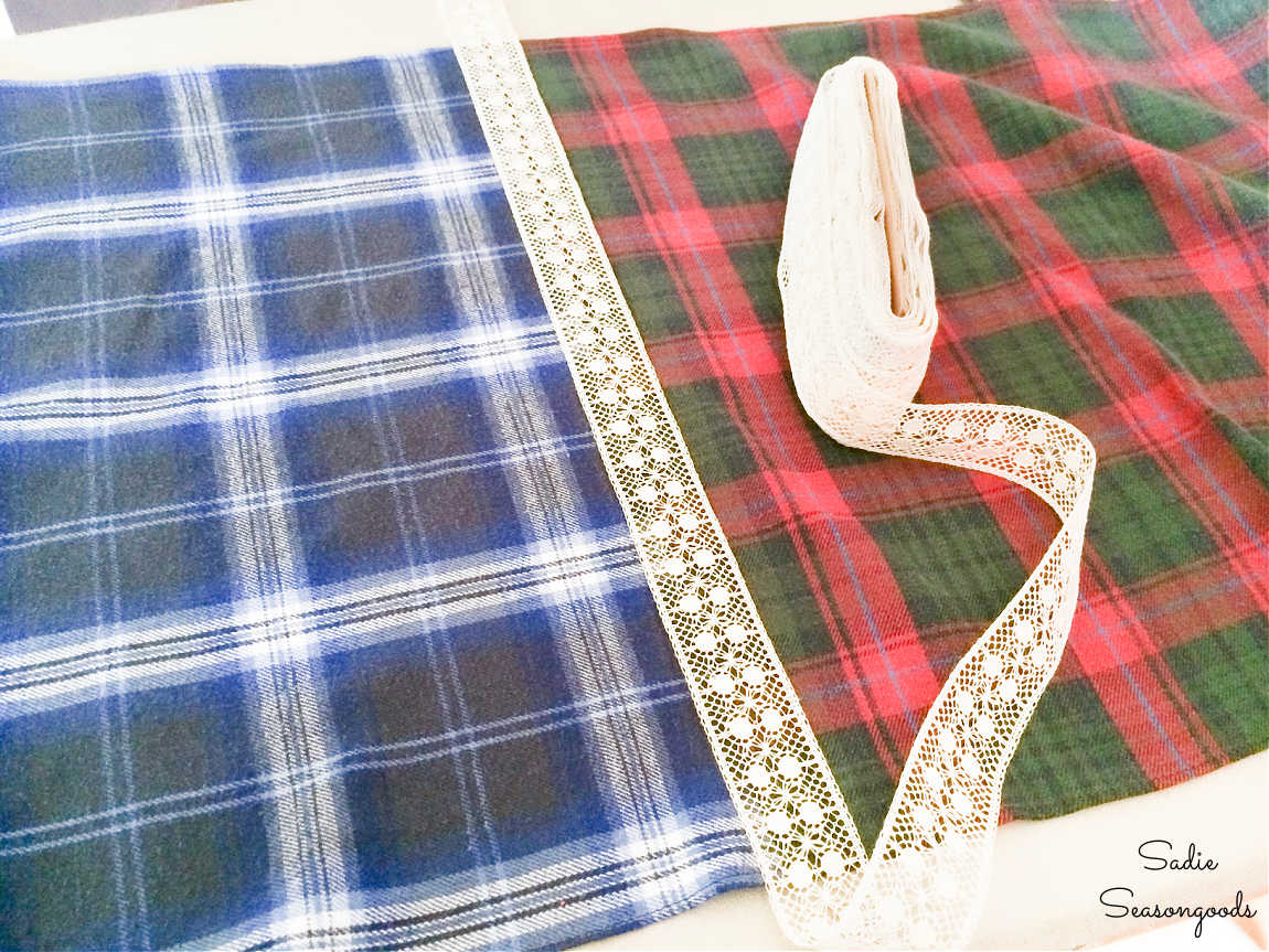 lace ribbon on a rustic table runner