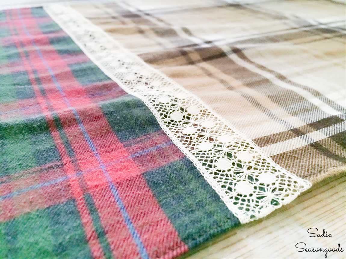 plaid table runner with lace ribbon