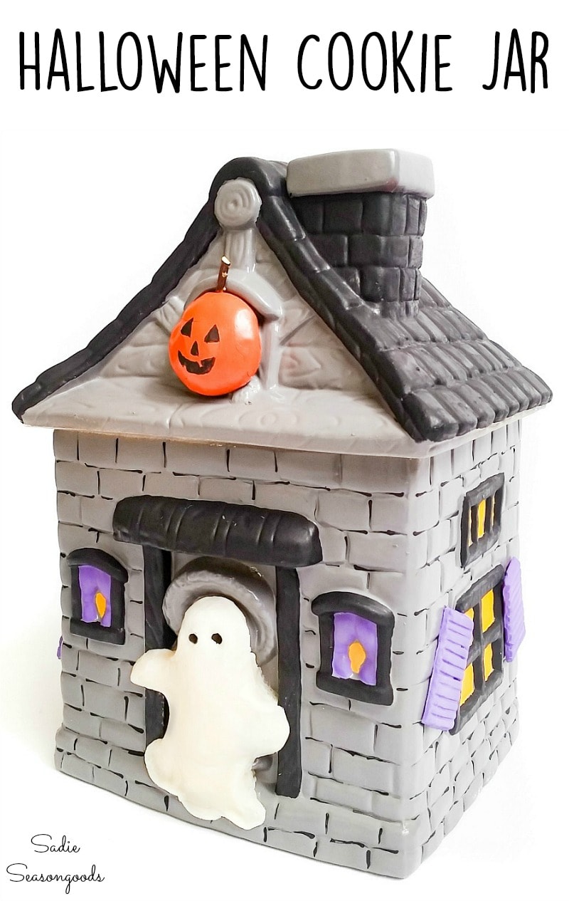 Upcycling a house cookie jar into a miniature haunted house