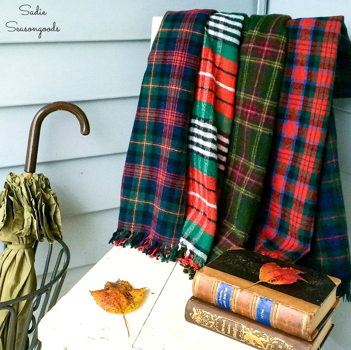 Plaid Blanket or Tartan Throw with Wool Scarves