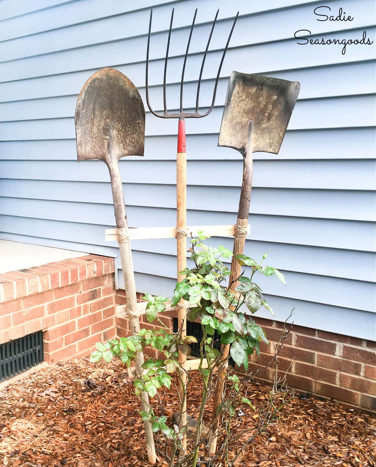 DIY Garden Trellis from Vintage Garden Tools