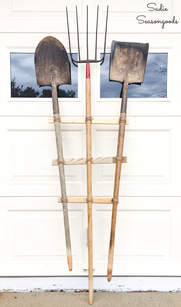 DIY Garden Trellis from Vintage Garden Tools