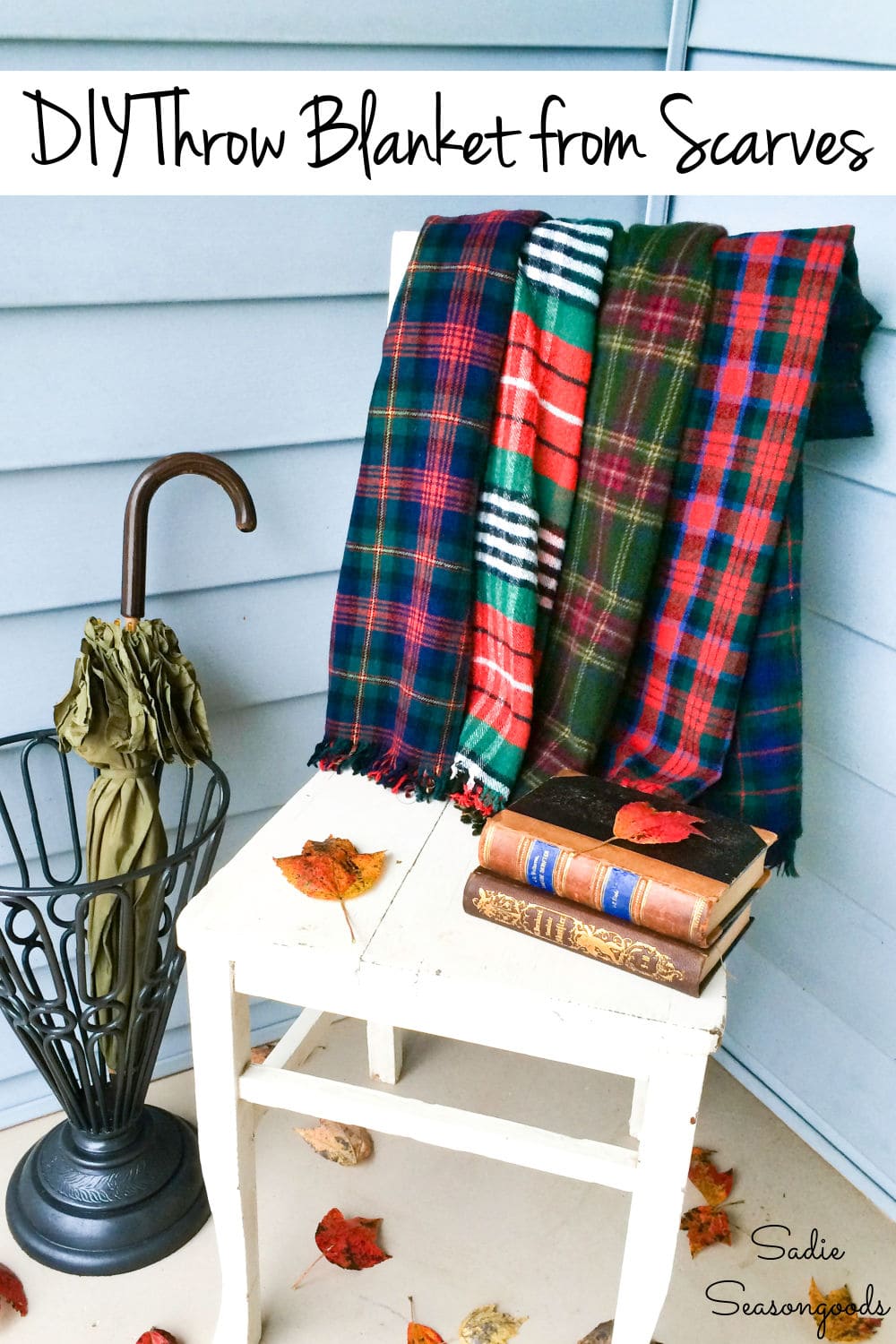 Plaid wool blanket from wool scarves