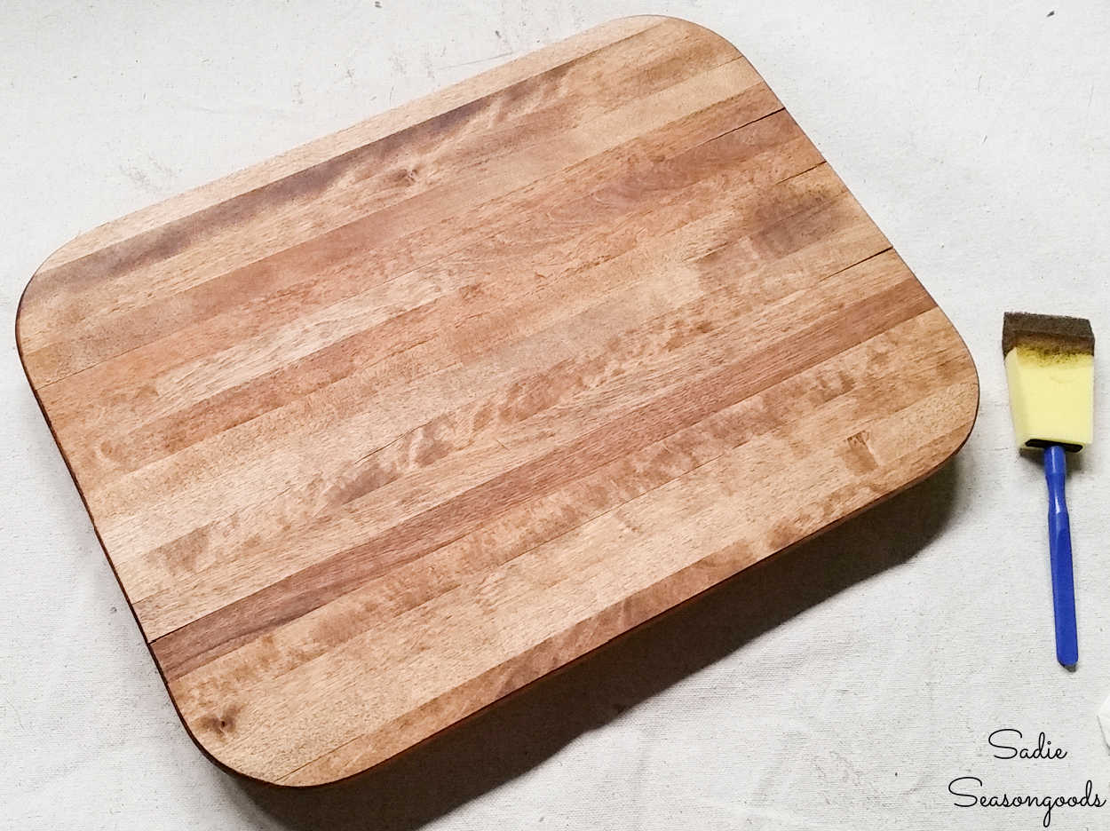 staining a farmhouse serving tray