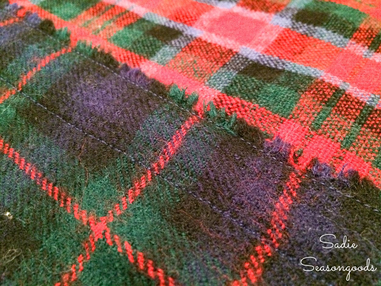 Stitching the wool scarves together