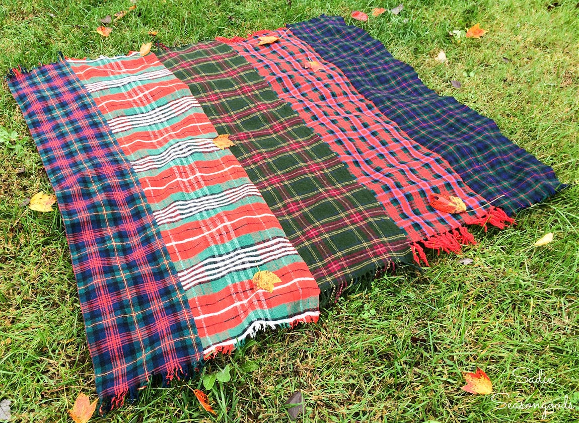Wool scarves as a plaid throw blanket