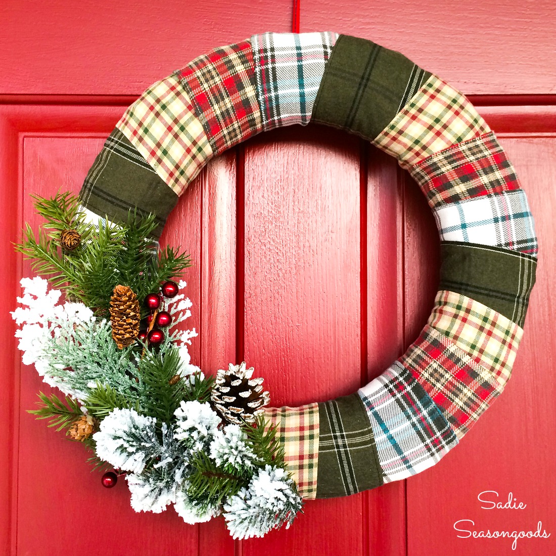 Rustic Holiday Wreath With Flannel Fabric For A Cozy Christmas