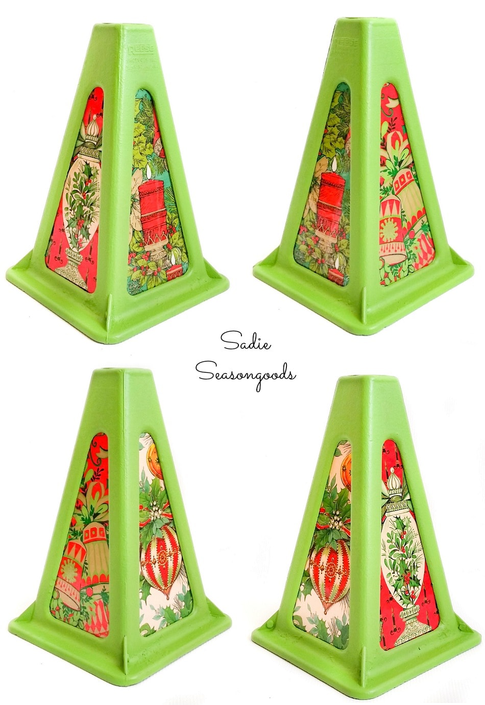 Christmas tree lantern with vintage Christmas wrapping paper