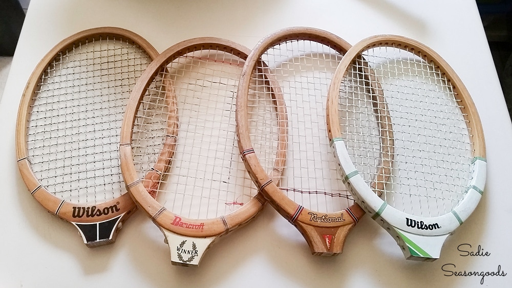 Heads of wooden tennis rackets