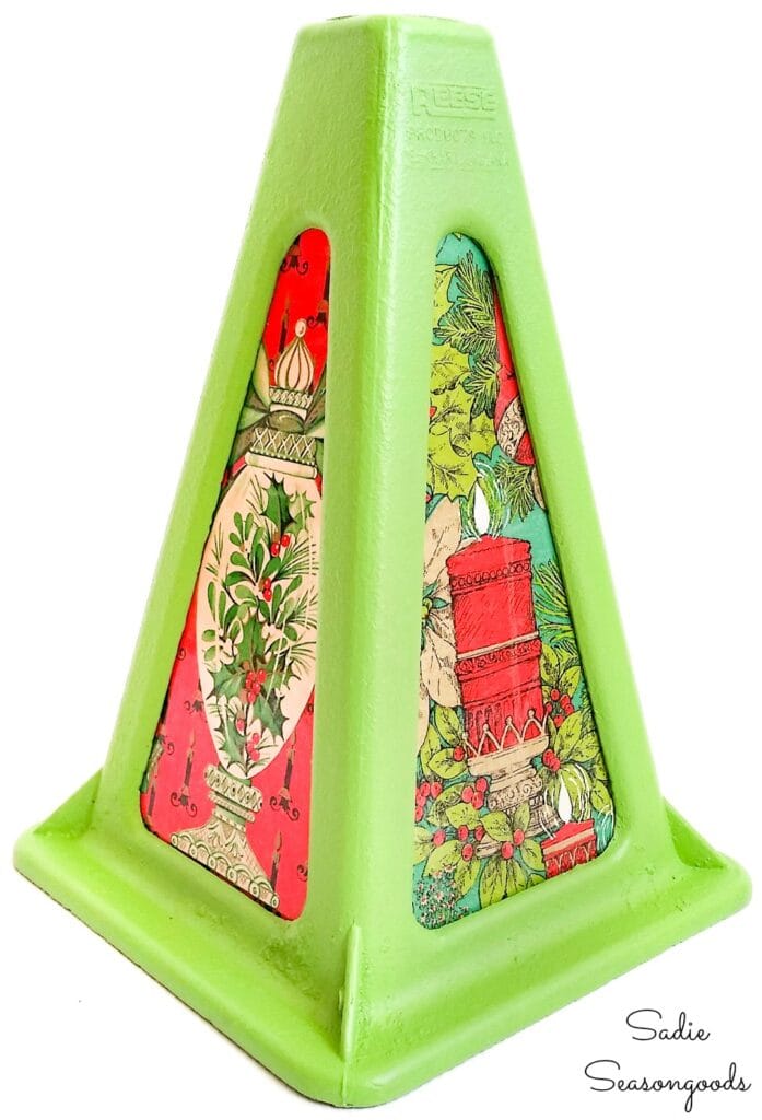 Christmas Tree Lantern from a Camper Jack and Vintage Gift Wrap