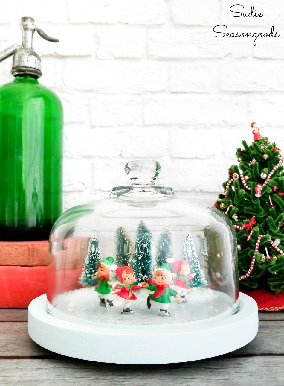 Upcycling a cheese dome to hold a Christmas winter scene