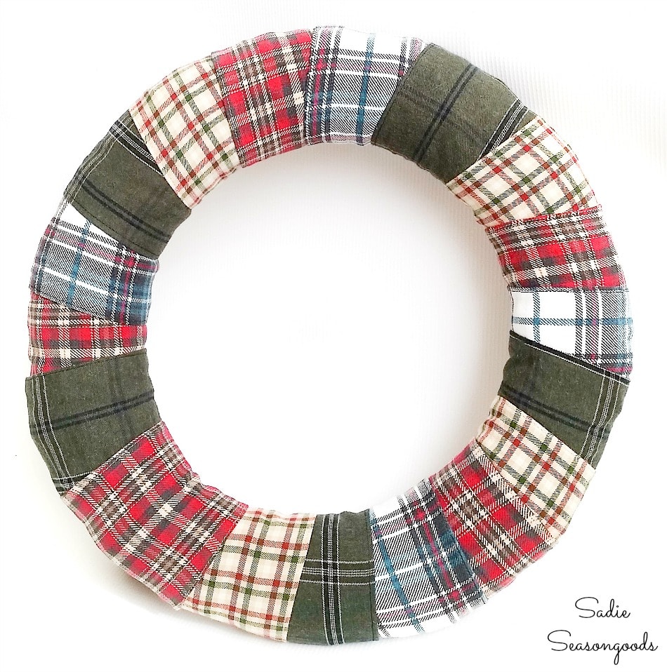 Plaid Christmas Wreath from Recycled Flannel Shirts