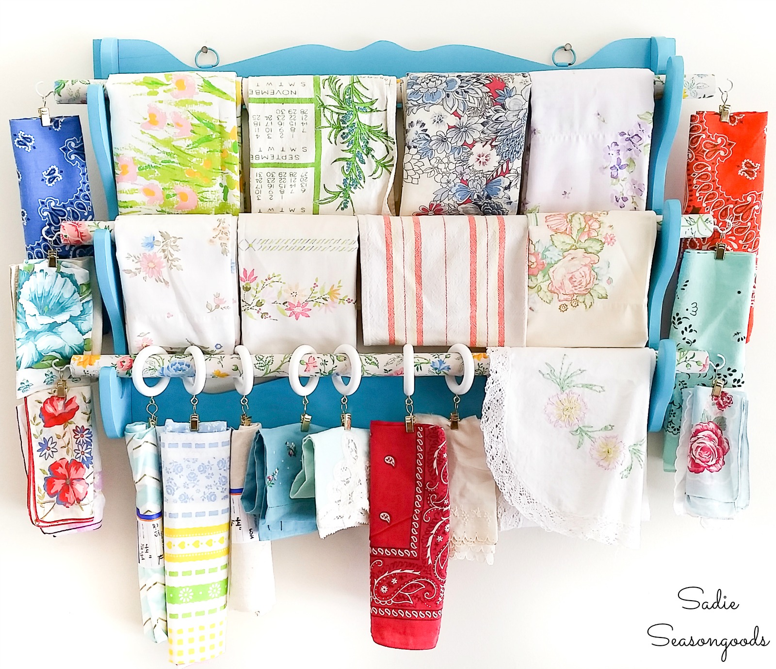 Fabric organizer for scrap fabric with a wooden gun rack