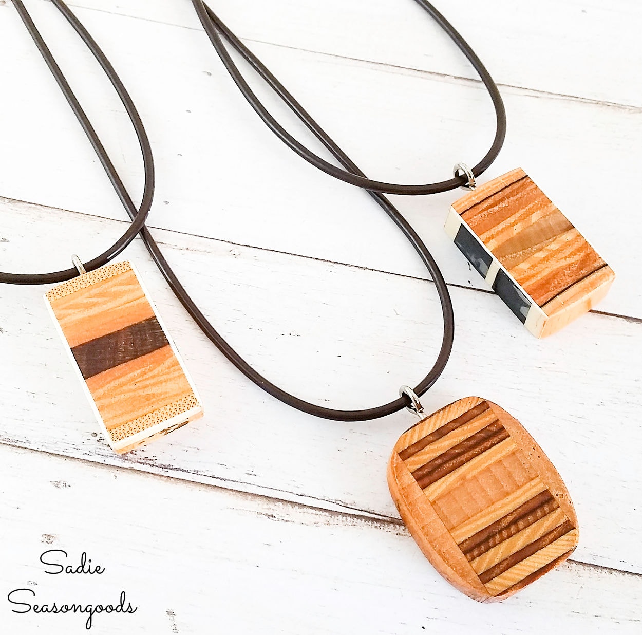 Wooden Pendant Necklace from Old Tennis Rackets