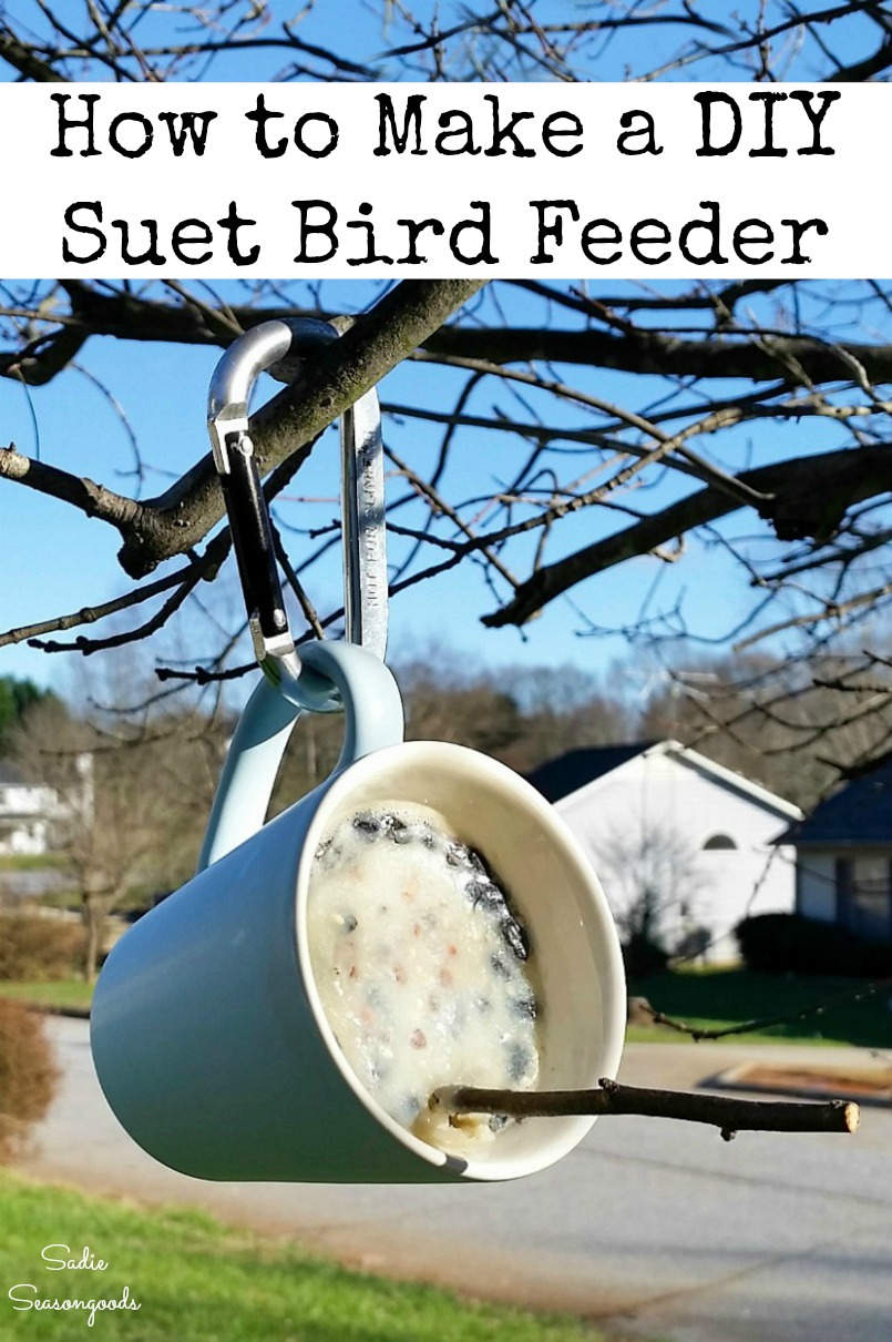 How to upcycle a coffee mug into a suet feeder or suet bird feeder for the winter