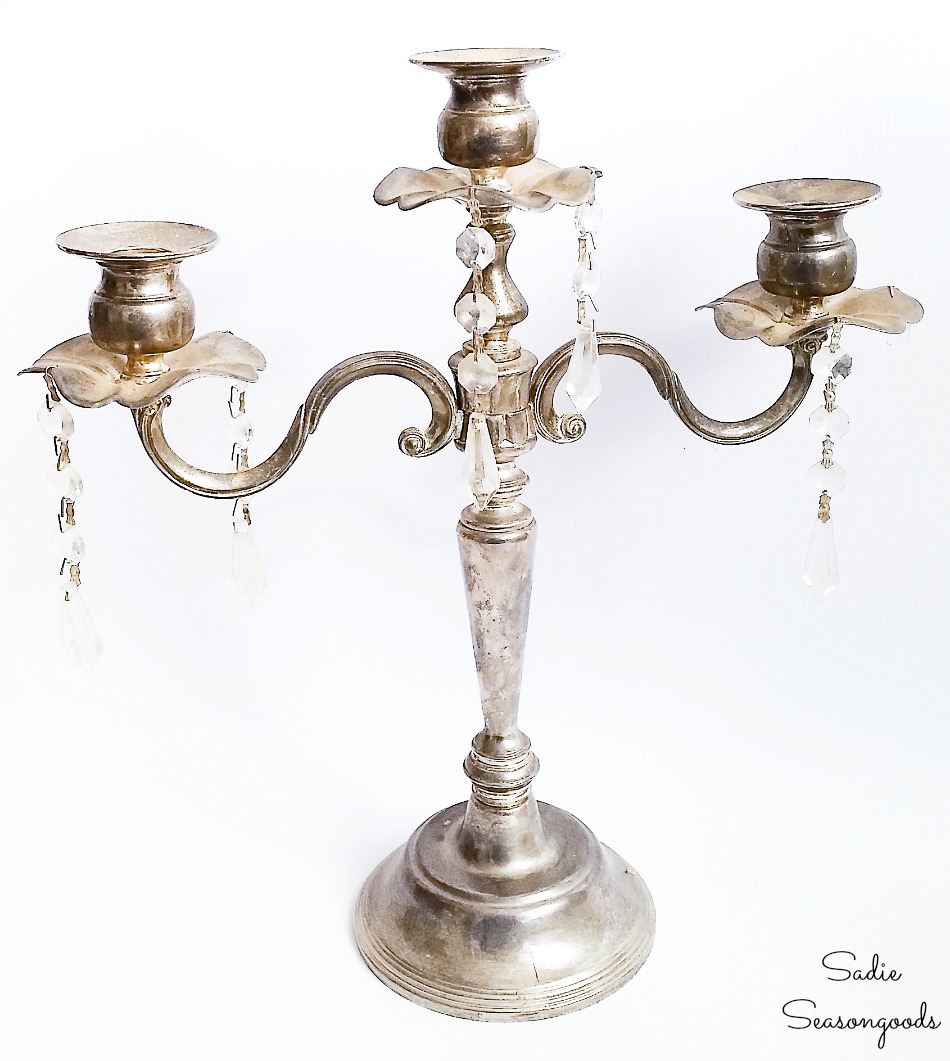 Upcycling a 3 arm candelabra that is vintage silver as a necklace tree