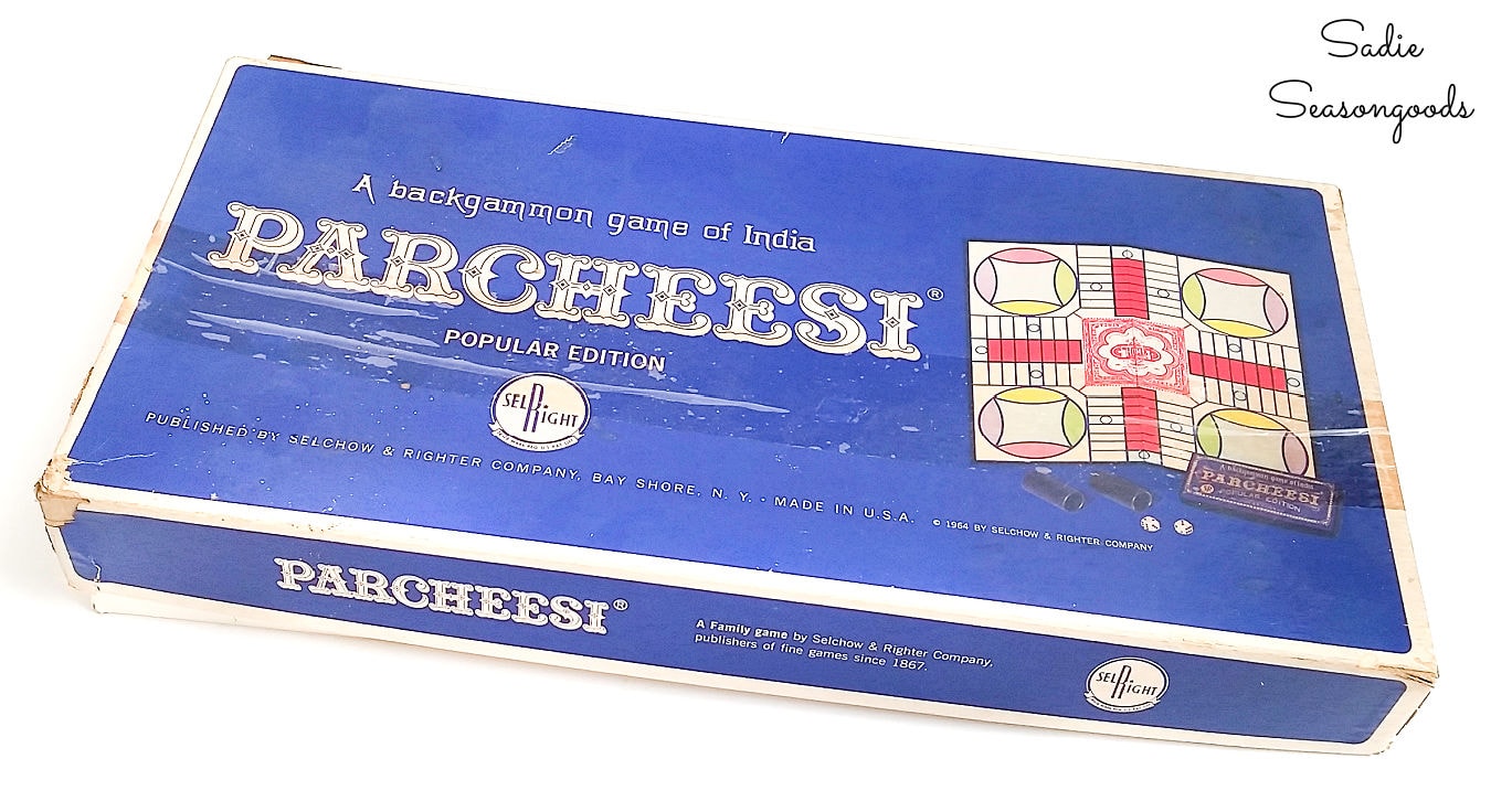 Vintage edition of Parcheesi for upcycling crafts