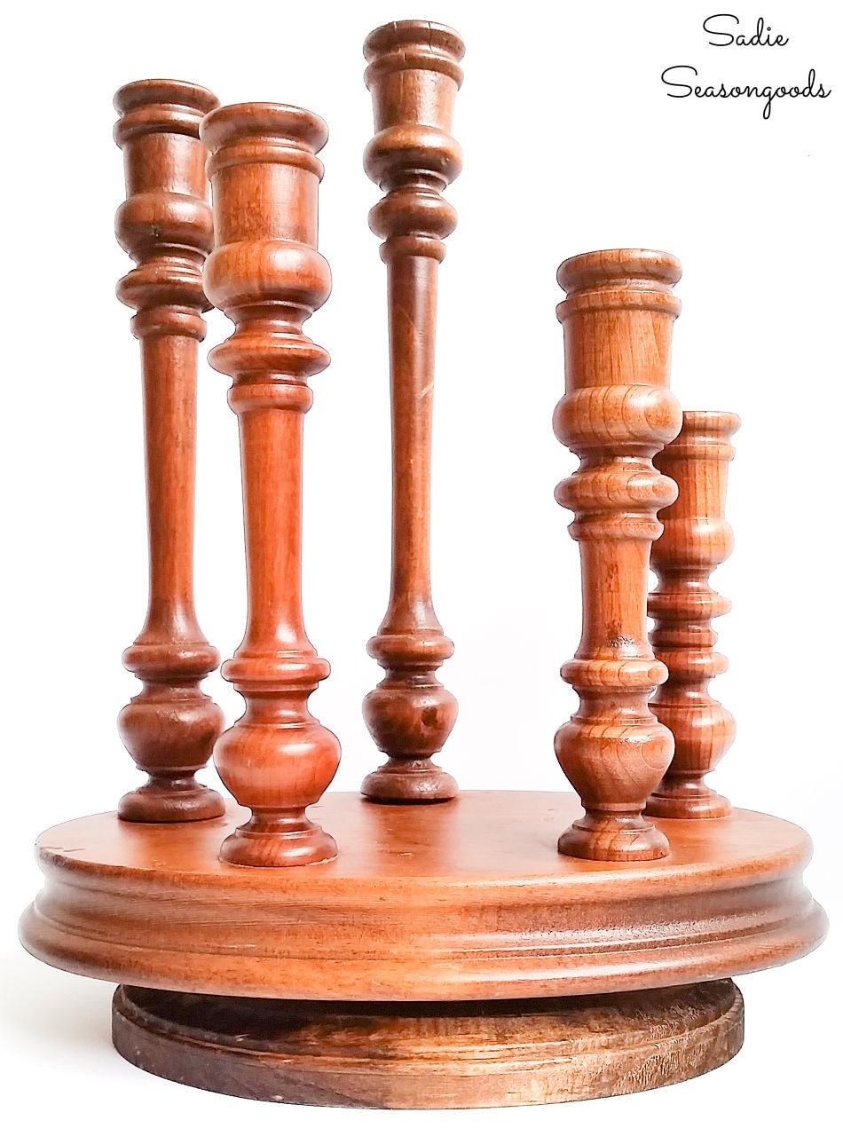 wooden candelabra as a lazy susan