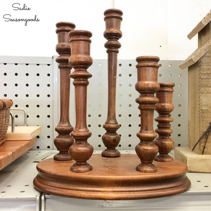 Ribbon Organizer with a Wooden Candelabra or Candle Stand