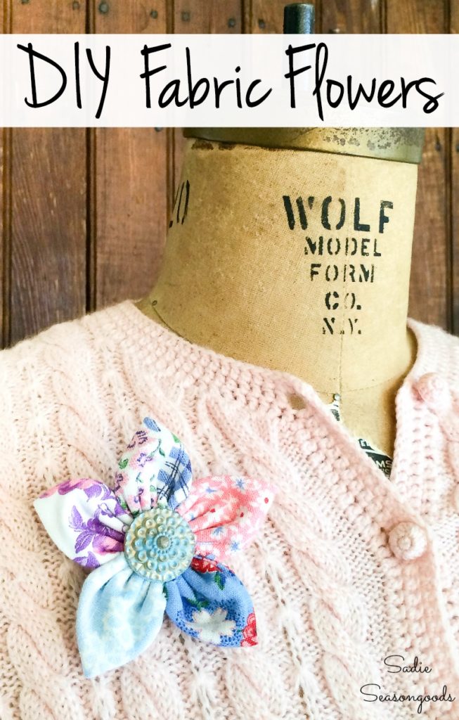 Cloth Flowers from Flour Sack Fabric and Vintage Buttons