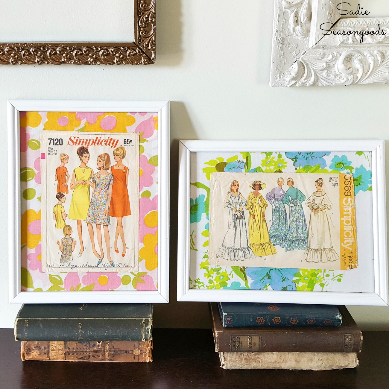 Fashion wall art by upcycling the envelopes of vintage sewing patterns