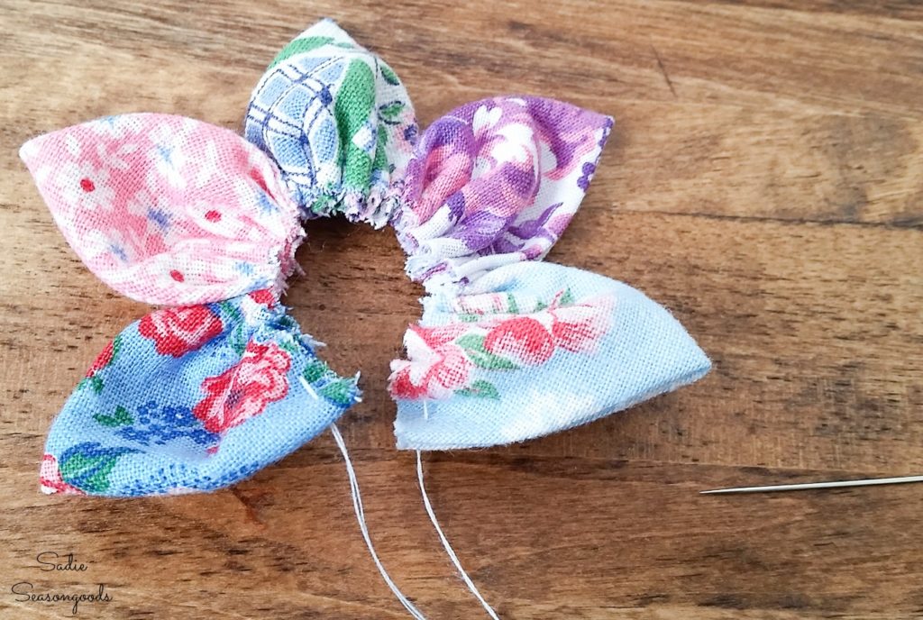 Cloth Flowers from Flour Sack Fabric and Vintage Buttons