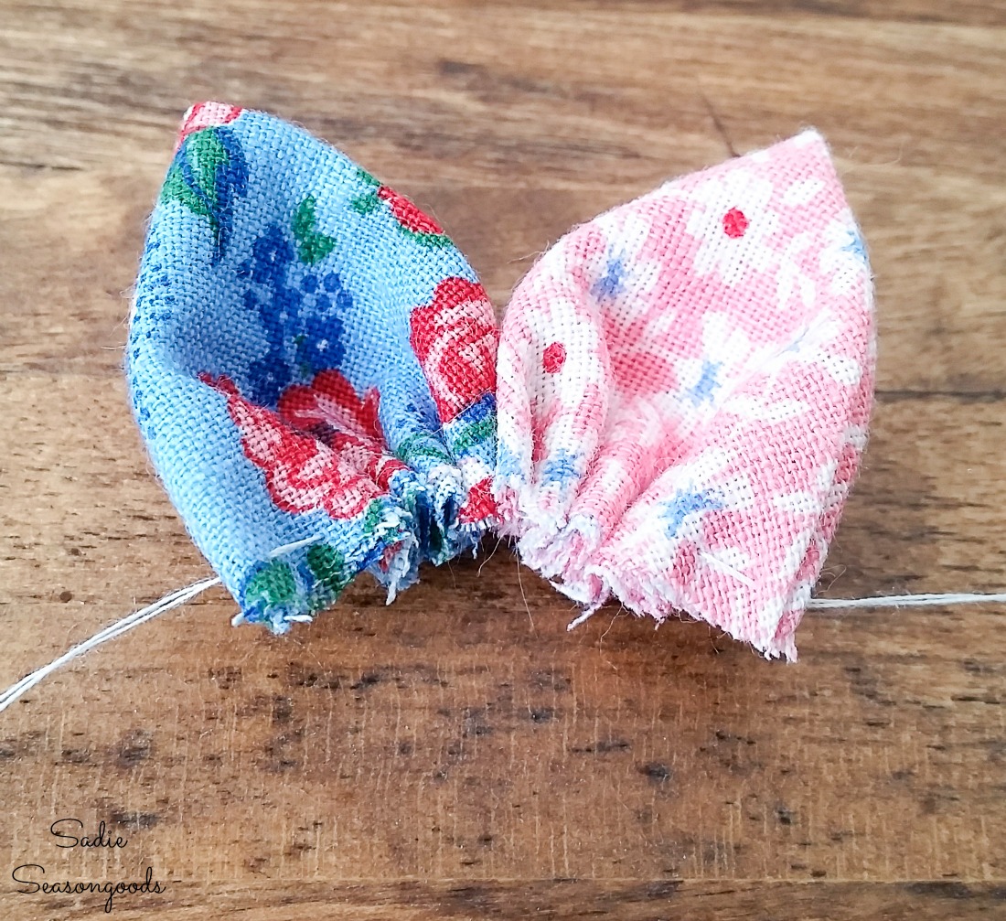 Upcycling the flour sack cloth into flower lapel pins