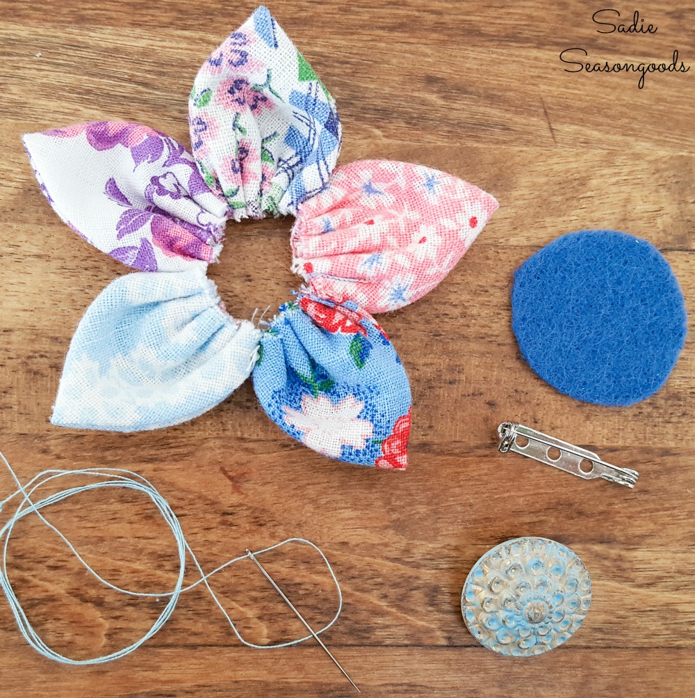 Vintage buttons as the center of a lapel flower