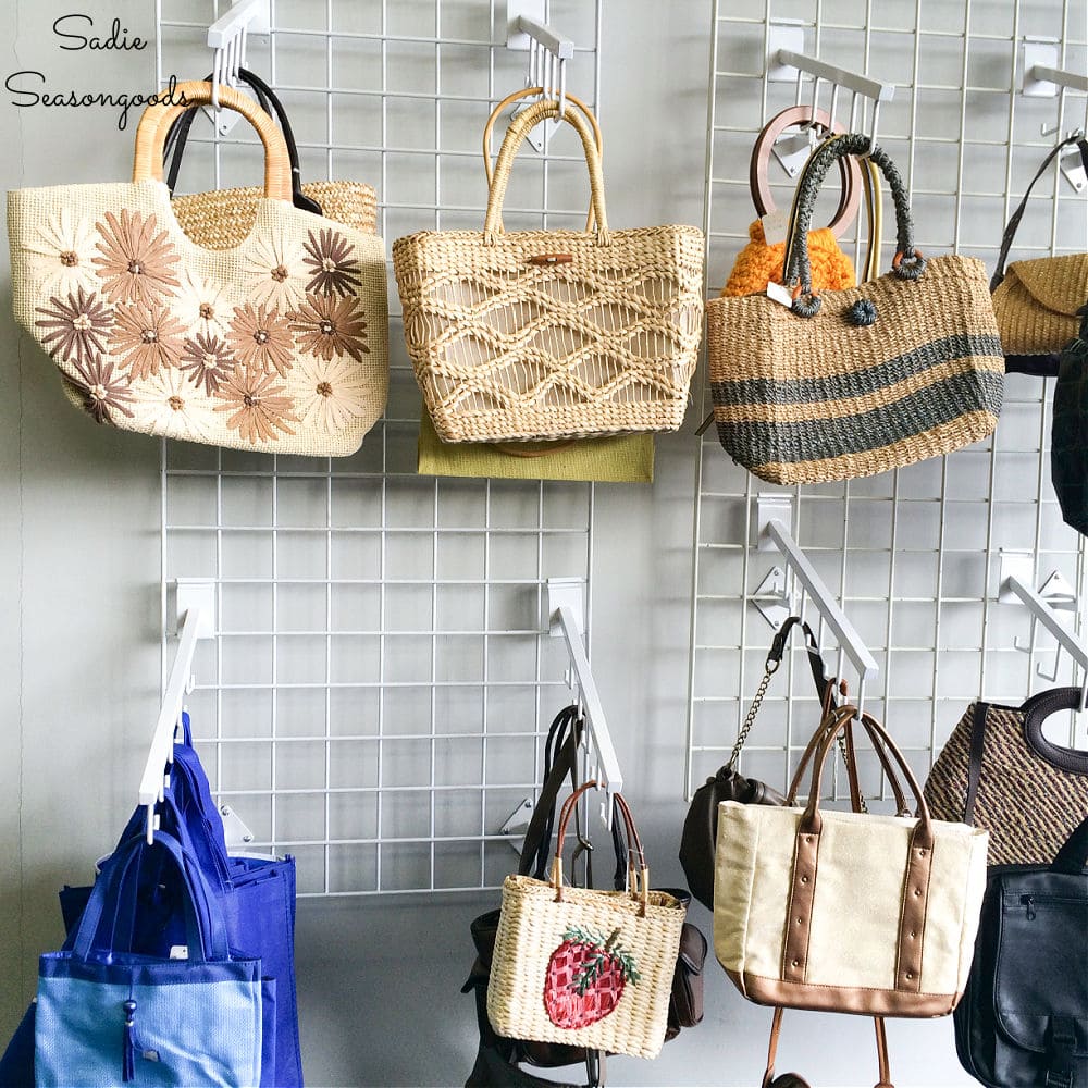 Straw purses at a thrift store