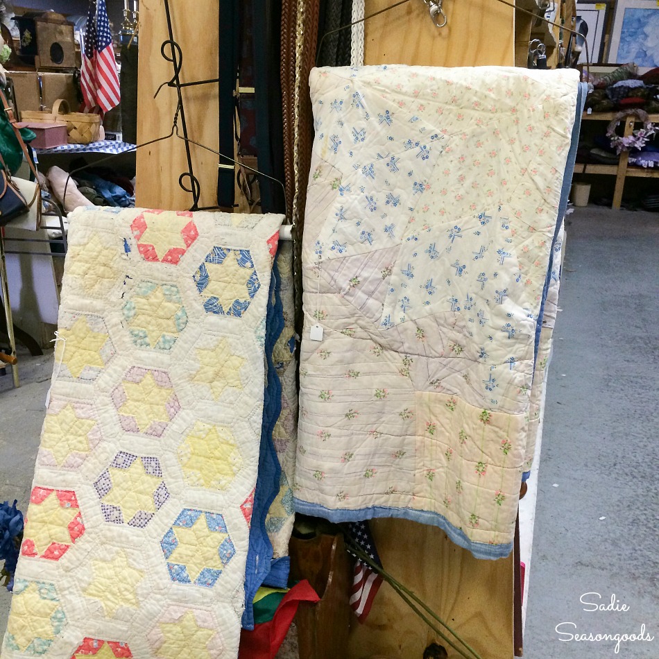 Antique quilts or vintage quilts at a thrift store