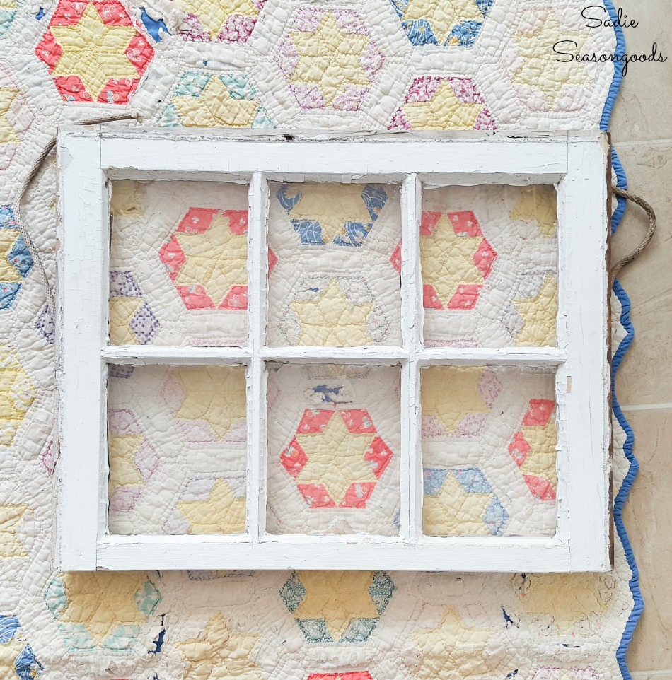 How to display a quilt in an antique window for country decor