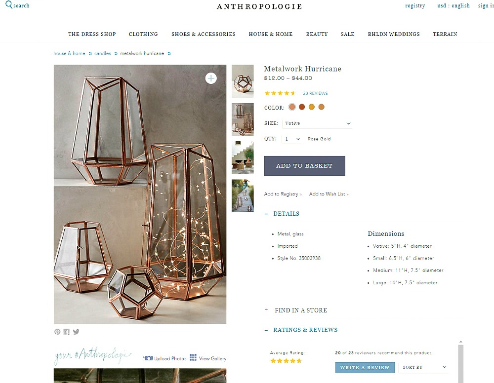 Metalwork hurricane at Anthropologie