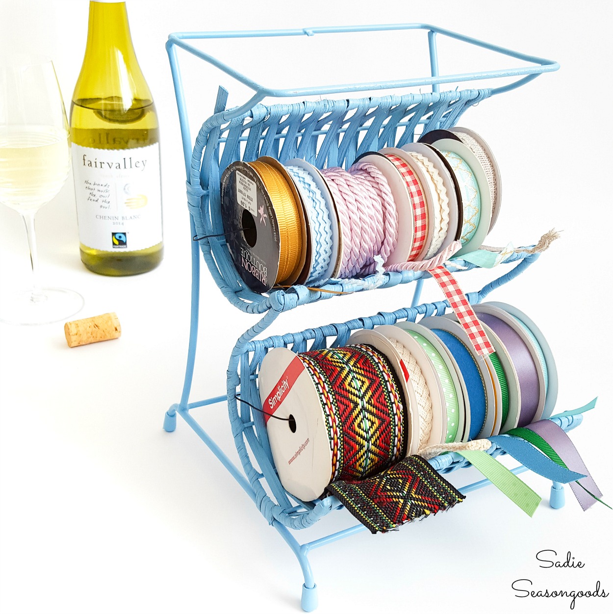 Upcycling a Countertop Wine Rack into a Ribbon Rack
