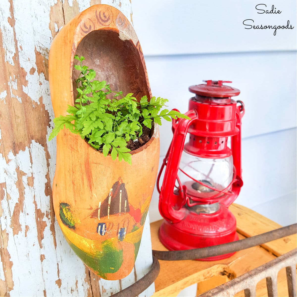 Dutch wooden clogs as upcycled planters