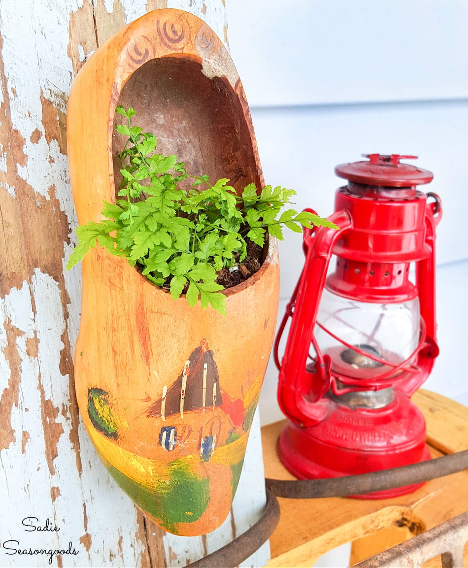 Dutch wooden shoes as upcycled planters