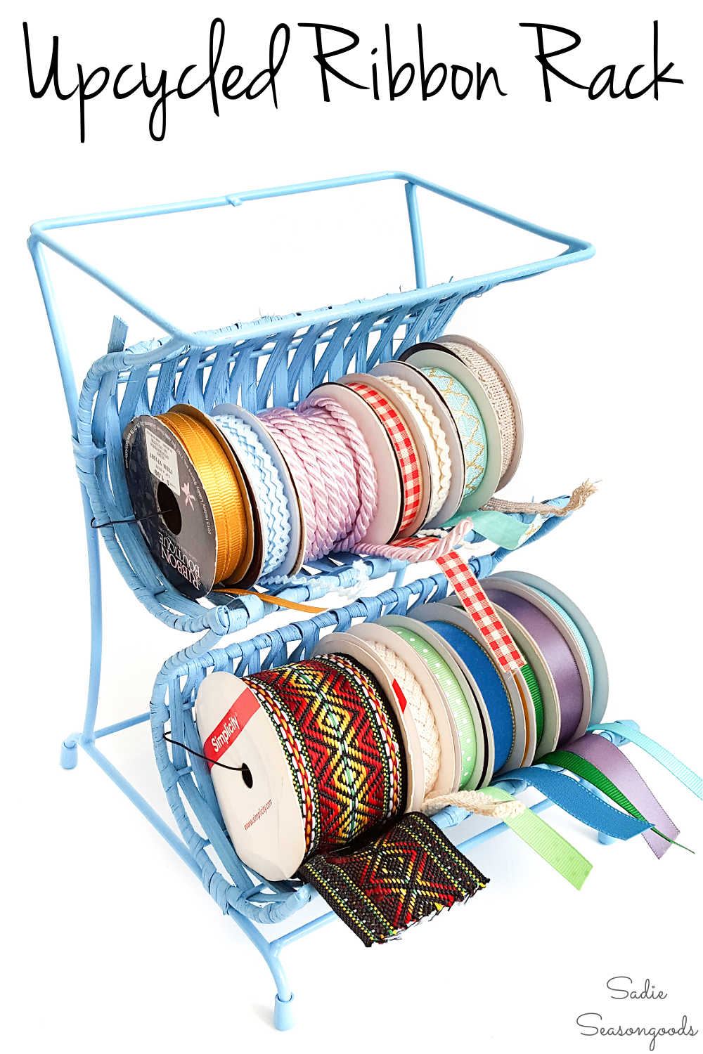 small wine rack as a ribbon spool holder