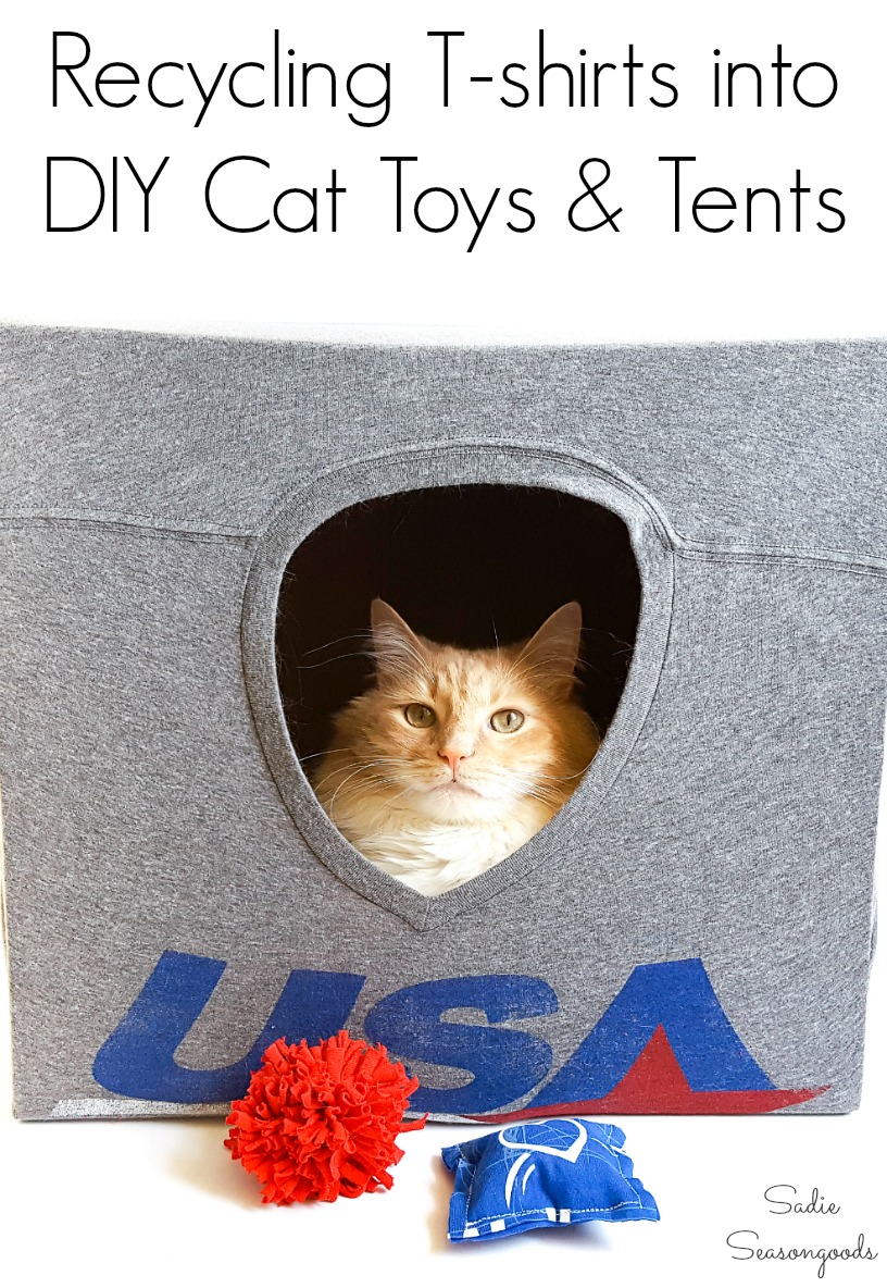 How to make a DIY cat cave or pet tent by repurposing t-shirts