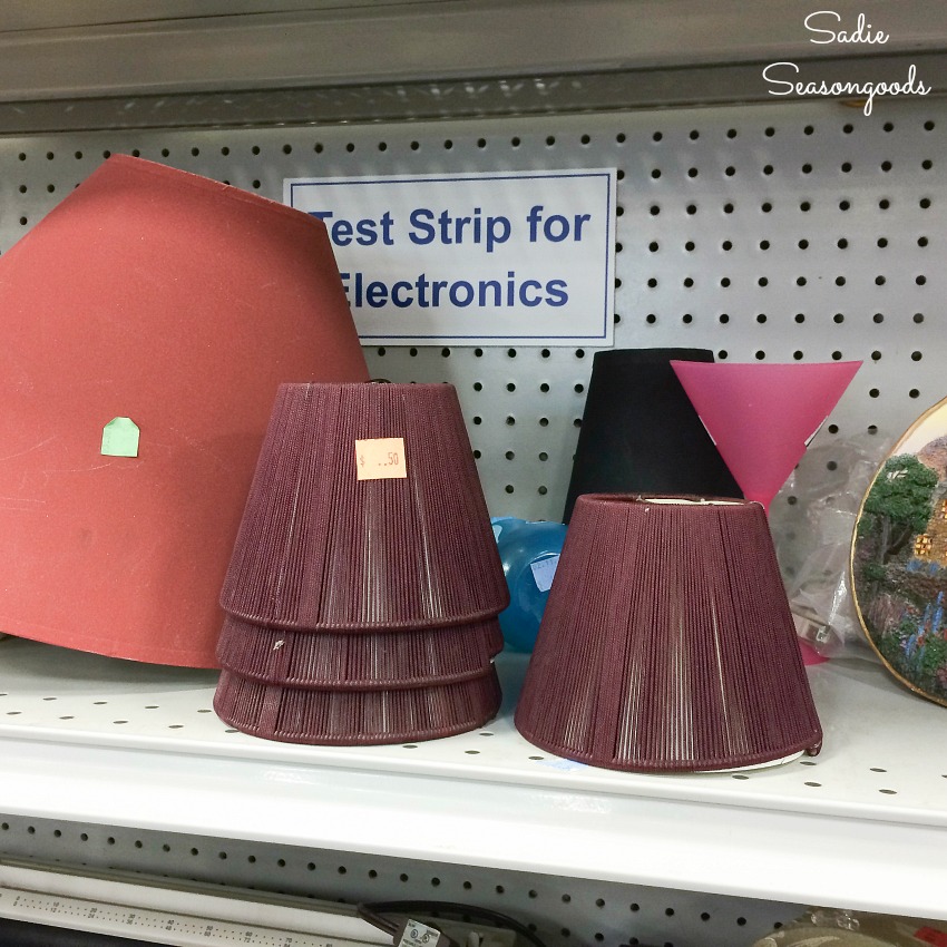 Small lamp shades at thrift store for upcycling ideas and craft projects