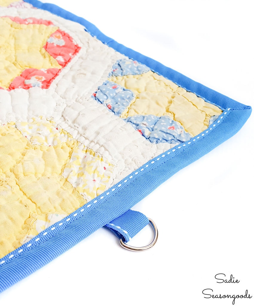 adding a hanger to a quilted pot holder