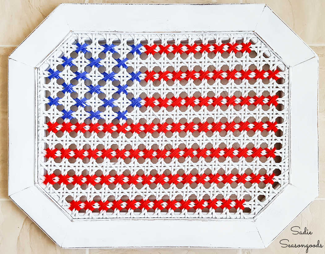 american flag decor in yarn cross stitch