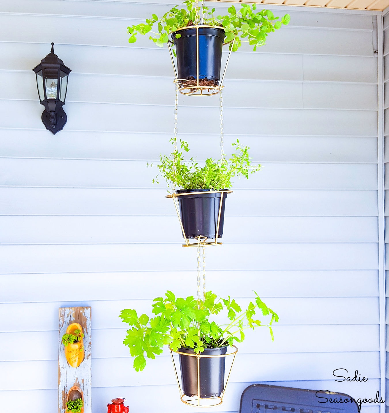 Hanging Herb Baskets from Lampshade Frames