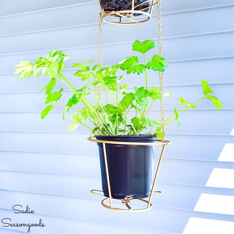 Hanging Herb Baskets from Lampshade Frames